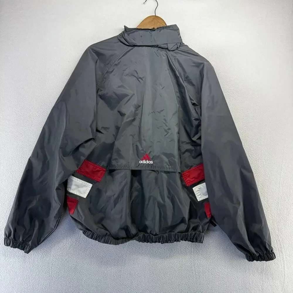 Vintage Adidas Windbreaker jacket men's Medium Gray Full Zip Track Hooded 90s
